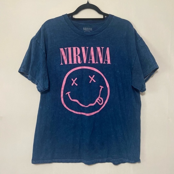 NIRVANA Tops - Nirvana EUC graphic band tee navy/pink size XL